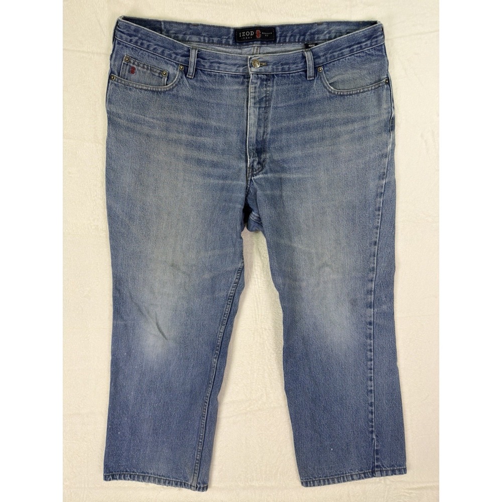 Izod Jeans Mens 40x30 Blue Straight Relaxed Light Wash Denim Baggy Mid Rise